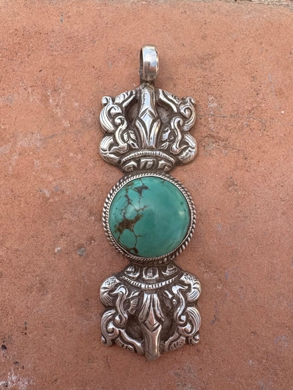 Sterling Silver & Turquoise Buddhist Amulet Vajra Pendant